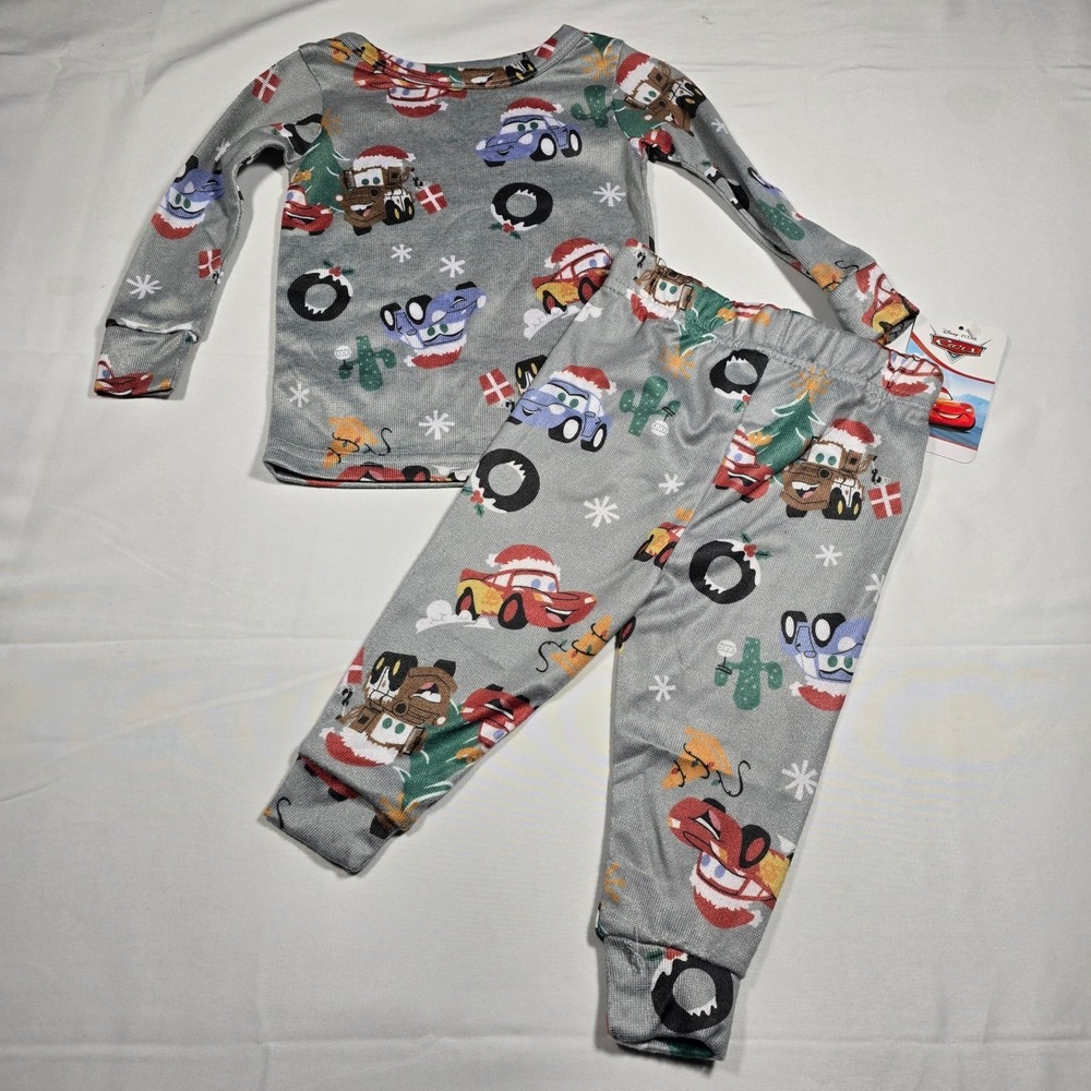 Disney Pixar Cars 18 Mo  Christmas Pajamas Toddler Boys Grey Holiday PJs Set NWT